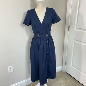 J.Crew Rosina Poplin Button Front Wrap Dress Navy, Size 0